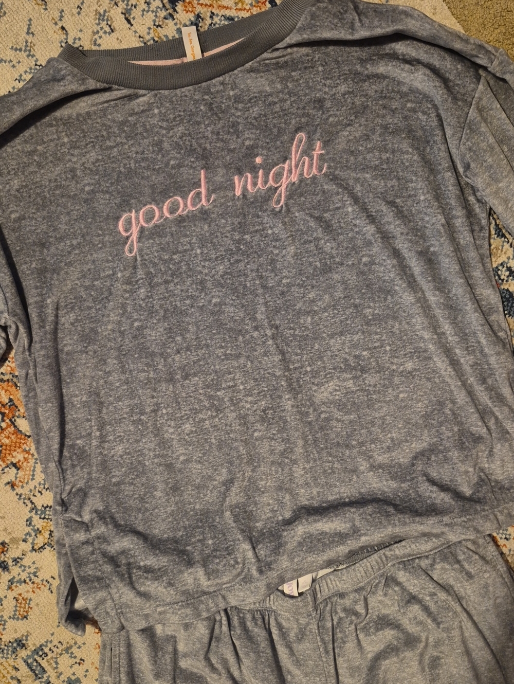 Cozy Heather Gray 'Good Night' Sleep Top with Pink Script